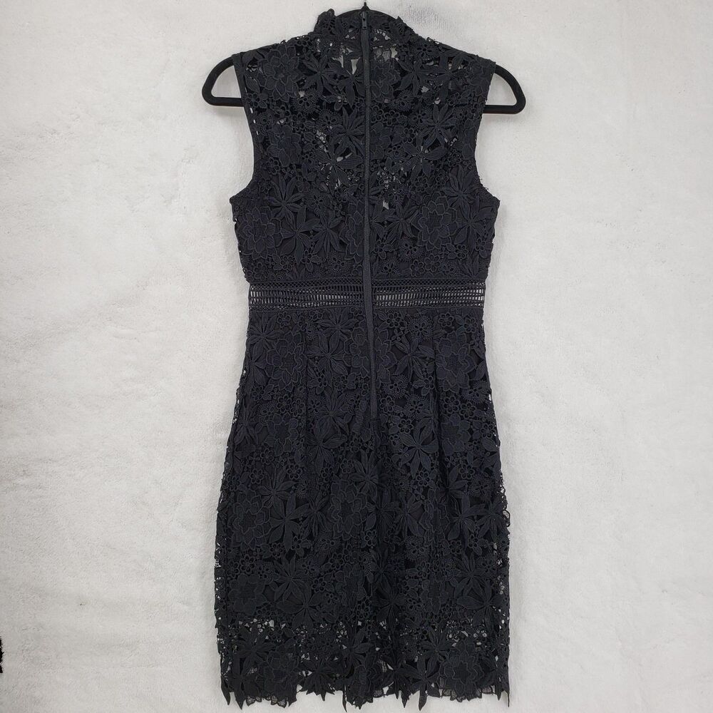 Bardot Dress Womens XS US 4 PARIS Black Lace Floral High Neck Cocktail Fitted - Picture 7 of 16
